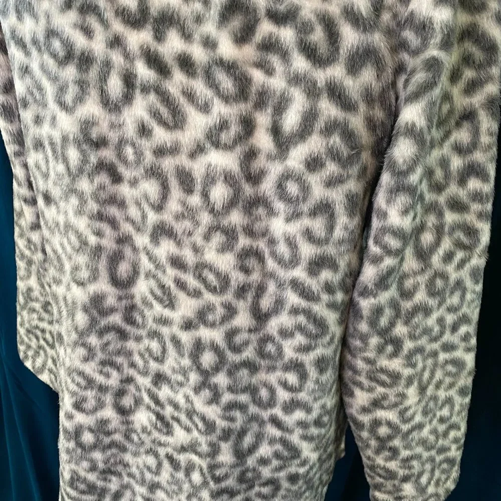 A New Day Animal Print Fleece Open Front Jacket in Gray
